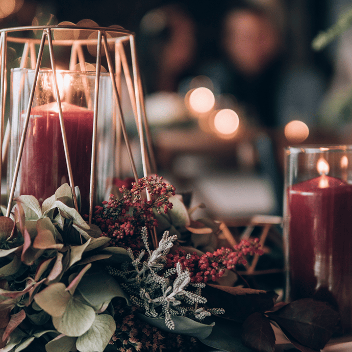 Christmas wedding jewel tone table decor - Camellio Wedding Planning and Events - Essex Wedding Planner