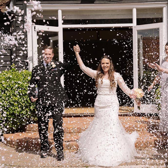 J&A wedding confetti shot - Camellio Wedding Planning and Events - Essex Wedding Planner