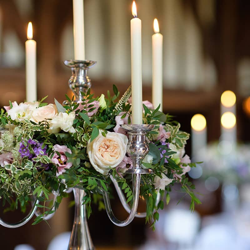 Candelabra floral table center - Camellio Wedding Planning and Events - Essex Wedding Planner