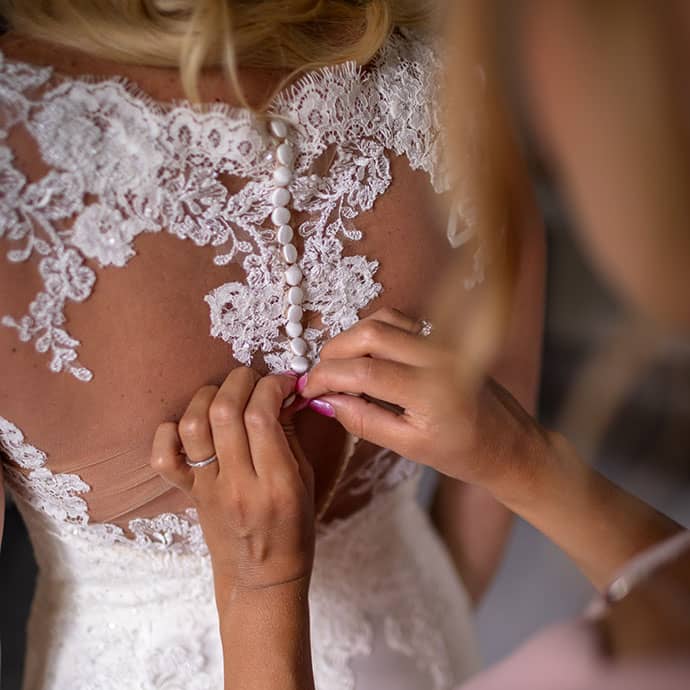 Lace detailing on back of brides dress